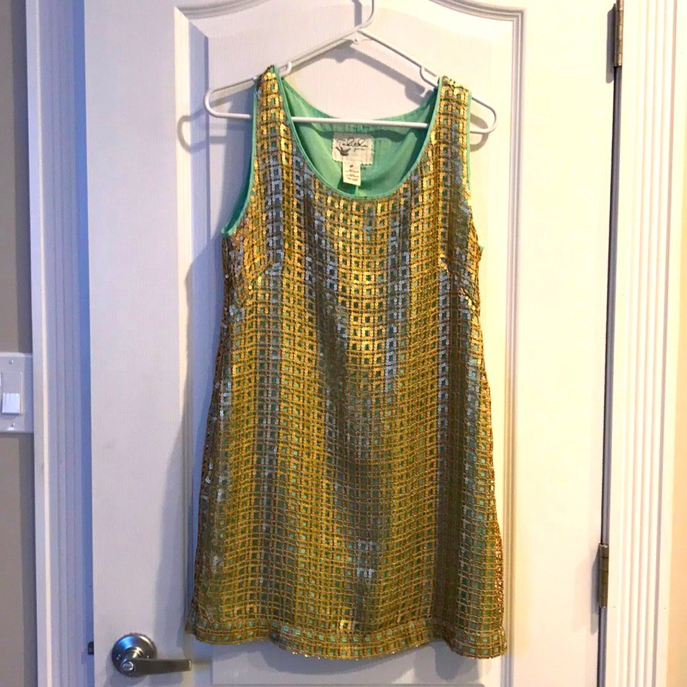 Anthropologie Sequin Mini Dress Mint Green